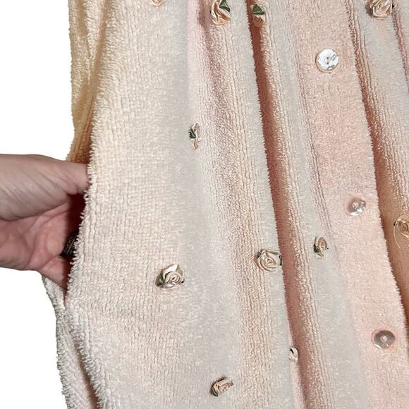 Mark Travers Supertex Pink Short Sleeve Terry Robe Ribbon Rosettes Size Medium - Picture 5 of 8